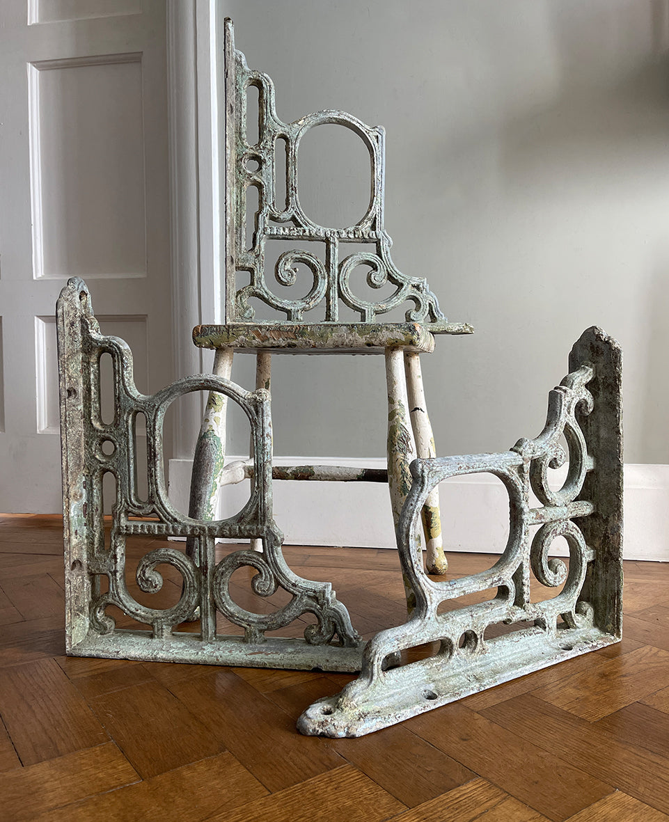 A set of 3 matching heavy decorative Cast Iron Brackets by Adams &amp; Co. The brackets have beautifully cast scroll detailing within the frames. Each marked with the 'ADAMS &amp; Co PATENTEES' mark. - SHOP NOW - www.intovintage.co.uk