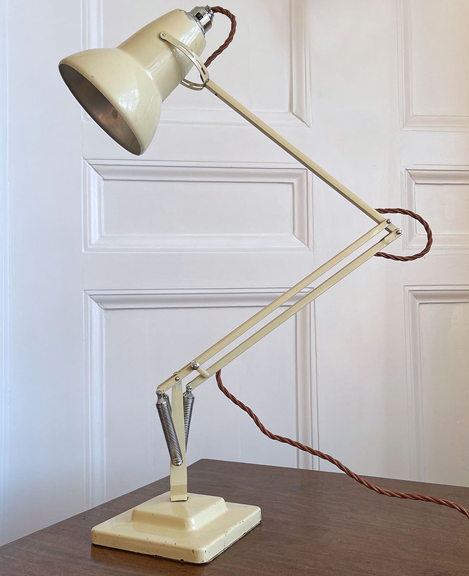 A Herbert Terry Anglepoise Desk Lamp 1227 Articulated. 2 Step base with original paint. Three capped silver springs and side arms constructed from aluminium with nylon linkages - SHOP NOW - www.intovintage.co.uk