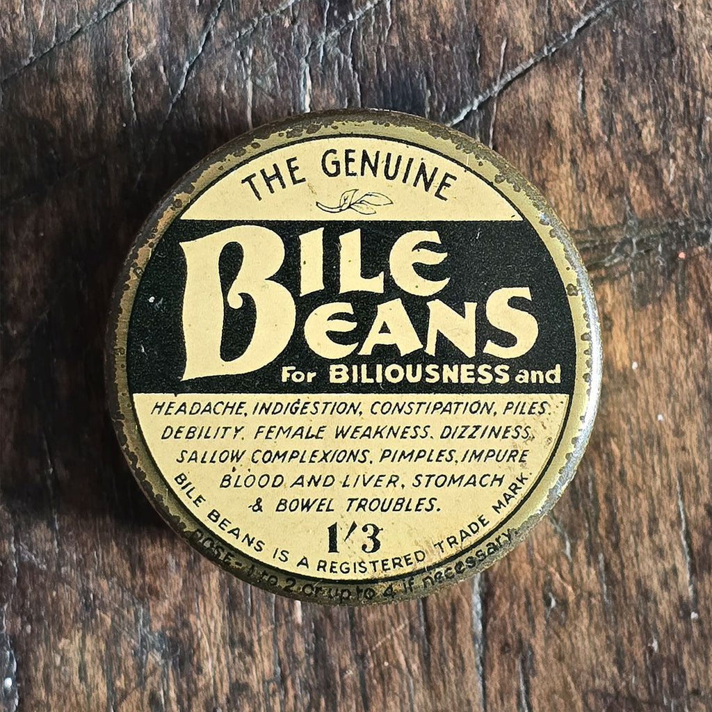 A Vintage Bile Beans Tin. This dinky tin packed a punch back in the day, its contents cured 'Impure Blood', 'Pimples &amp; 'Female Weakness'!!! We're sure that medicine has moved on since back then! - SHOP NOW - www.intovintage.co.uk