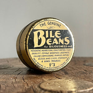 A Vintage Bile Beans Tin. This dinky tin packed a punch back in the day, its contents cured 'Impure Blood', 'Pimples &amp; 'Female Weakness'!!! We're sure that medicine has moved on since back then! - SHOP NOW - www.intovintage.co.uk