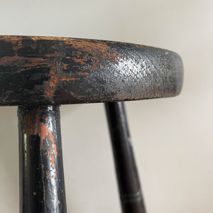 An Antique Pine Milking Stool with a wonderful original black painted finish that has worn away over its years of use to provide the great finish. Very solid and sitting on three turned legs - SHOP NOW - www.intovintage.co.uk