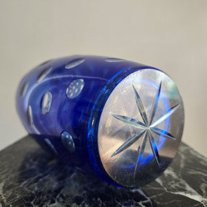 A stunning hand blown blue cased glass vase with hand ground spots catches the light beautifully. A flat bottom with hand-cut star keeps it nice and stable - SHOP NOW - www.intovintage.co.uk