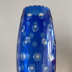 A stunning hand blown blue cased glass vase with hand ground spots catches the light beautifully. A flat bottom with hand-cut star keeps it nice and stable - SHOP NOW - www.intovintage.co.uk