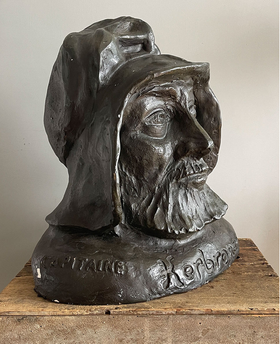 A large 1930s Bust of an ugly French Sea Captain that went by the name of 'Captain Kerbronec'. Well sculpted and cast from plaster - SHOP NOW - www.intovintage.co.uk