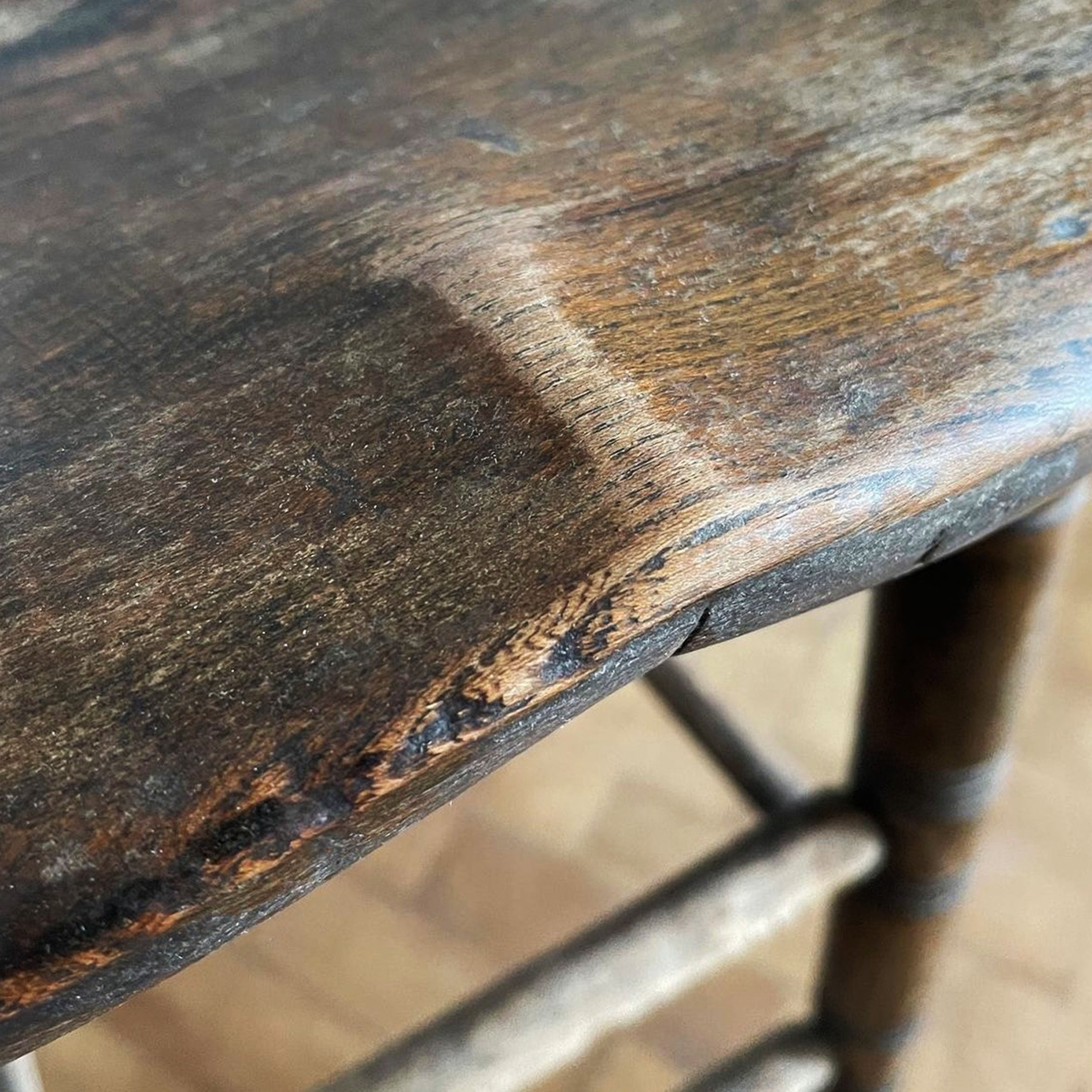 A Sturdy Oak Clerk's Stool. A beautifully shaped saddle seat with turned legs and stretchers - SHOP NOW - www.intovintage.co.uk