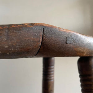 A Sturdy Oak Clerk's Stool. A beautifully shaped saddle seat with turned legs and stretchers - SHOP NOW - www.intovintage.co.uk