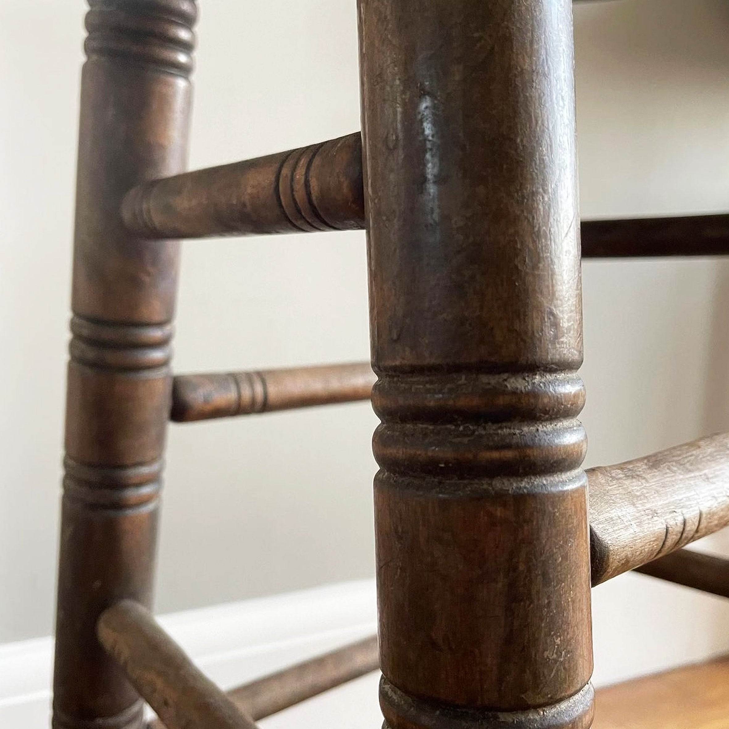 A Sturdy Oak Clerk's Stool. A beautifully shaped saddle seat with turned legs and stretchers - SHOP NOW - www.intovintage.co.uk