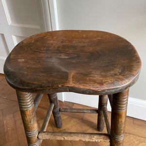 A Sturdy Oak Clerk's Stool. A beautifully shaped saddle seat with turned legs and stretchers - SHOP NOW - www.intovintage.co.uk