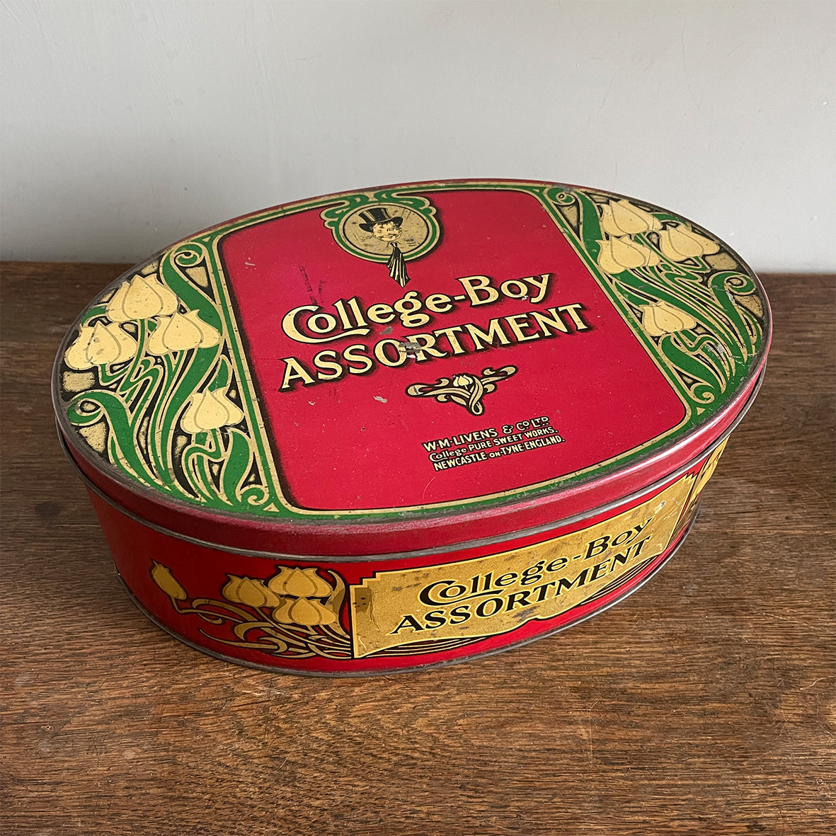 A rare Art Nouveau College Boy Toffee Tin by W M Livens & Co Ltd. - SHOP NOW - www.intovintage.co.uk