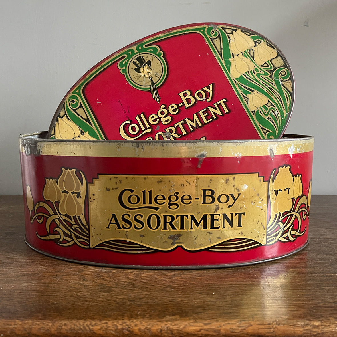 A rare Art Nouveau College Boy Toffee Tin by W M Livens & Co Ltd. - SHOP NOW - www.intovintage.co.uk