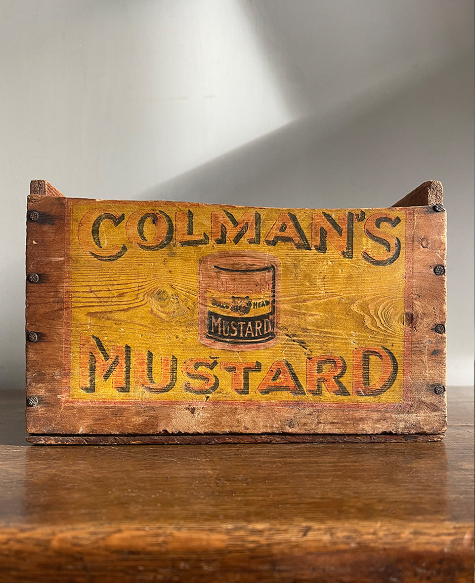 A petit, early Coleman's Mustard Box that would have held 48 2d tins of Colman's Mustard (Compound). Nice colours to the front. - SHOP NOW - www.intovintage.co.uk