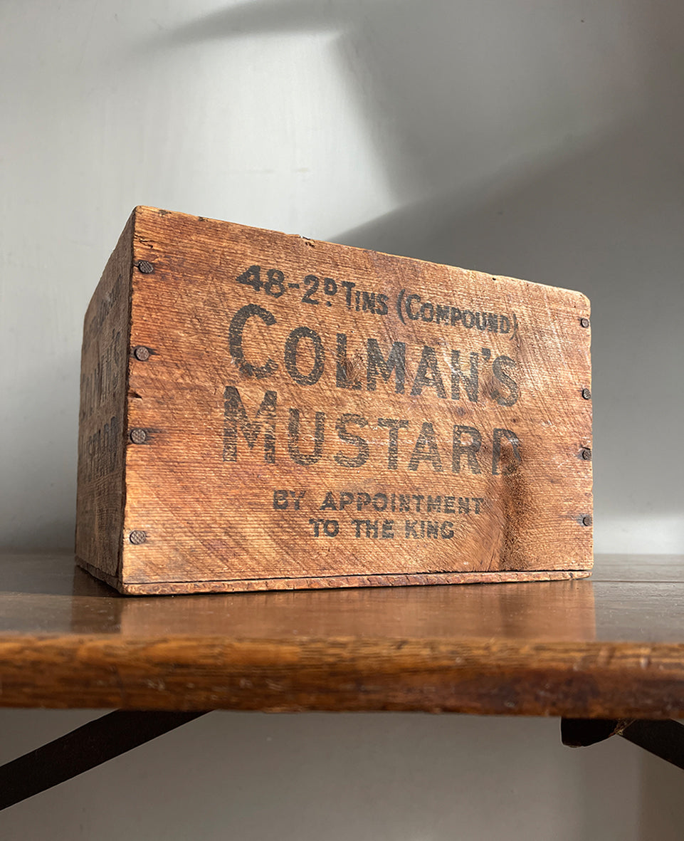 A petit, early Coleman's Mustard Box that would have held 48 2d tins of Colman's Mustard (Compound). Nice colours to the front. - SHOP NOW - www.intovintage.co.uk