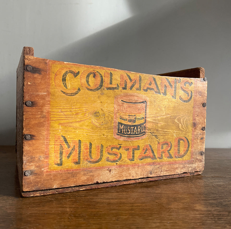 A petit, early Coleman's Mustard Box that would have held 48 2d tins of Colman's Mustard (Compound). Nice colours to the front. - SHOP NOW - www.intovintage.co.uk