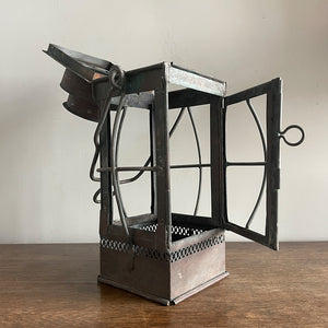 An Arts &amp; Crafts Hall Lantern with pierced gallery detailing around the base, Hinged lid and door with caged protectors to each side.&nbsp; - SHOP NOW - www.intovintage.co.uk