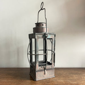 An Arts &amp; Crafts Hall Lantern with pierced gallery detailing around the base, Hinged lid and door with caged protectors to each side.&nbsp; - SHOP NOW - www.intovintage.co.uk