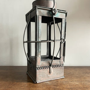 An Arts &amp; Crafts Hall Lantern with pierced gallery detailing around the base, Hinged lid and door with caged protectors to each side.&nbsp; - SHOP NOW - www.intovintage.co.uk