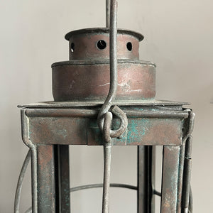 An Arts &amp; Crafts Hall Lantern with pierced gallery detailing around the base, Hinged lid and door with caged protectors to each side.&nbsp; - SHOP NOW - www.intovintage.co.uk