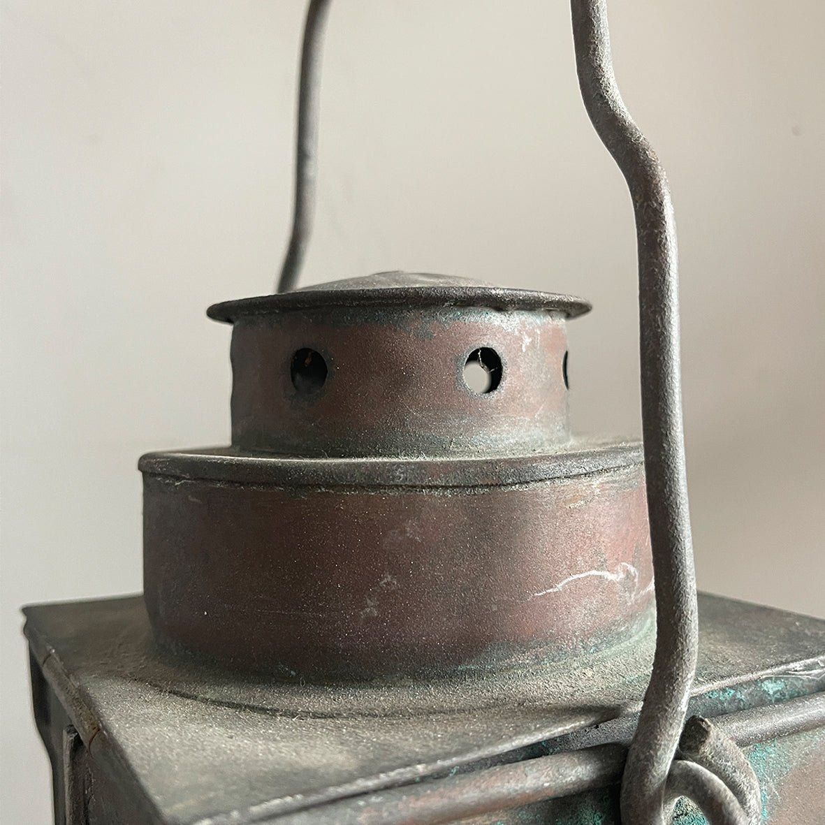 An Arts &amp; Crafts Hall Lantern with pierced gallery detailing around the base, Hinged lid and door with caged protectors to each side.&nbsp; - SHOP NOW - www.intovintage.co.uk