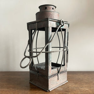 An Arts &amp; Crafts Hall Lantern with pierced gallery detailing around the base, Hinged lid and door with caged protectors to each side.&nbsp; - SHOP NOW - www.intovintage.co.uk