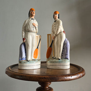 A pair of Staffordshire Flat-Back Cricketers - SHOP NOW - www.intovintage.co.uk