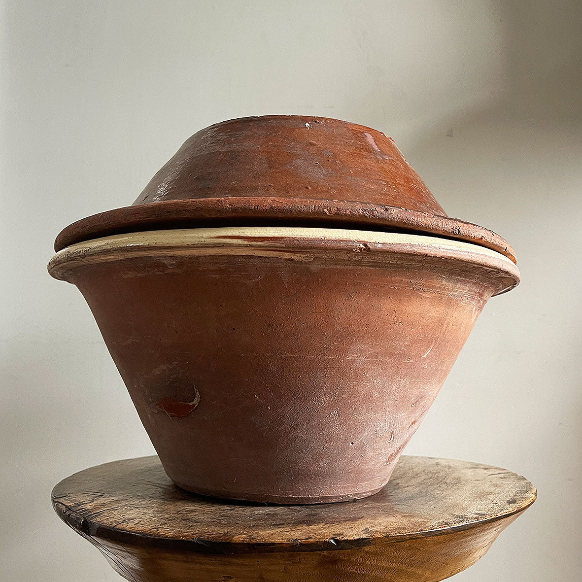 An Antique glazed terracotta Dairy Cream Bowl with rare original Lid. Ideal for bread proving. Welsh late 19th Century - SHOP NOW - www.intovintage.co.uk