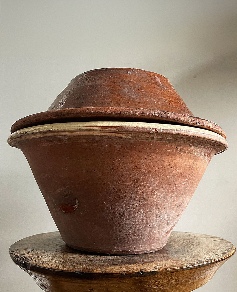 An Antique glazed terracotta Dairy Cream Bowl with rare original Lid. Ideal for bread proving. Welsh late 19th Century - SHOP NOW - www.intovintage.co.uk