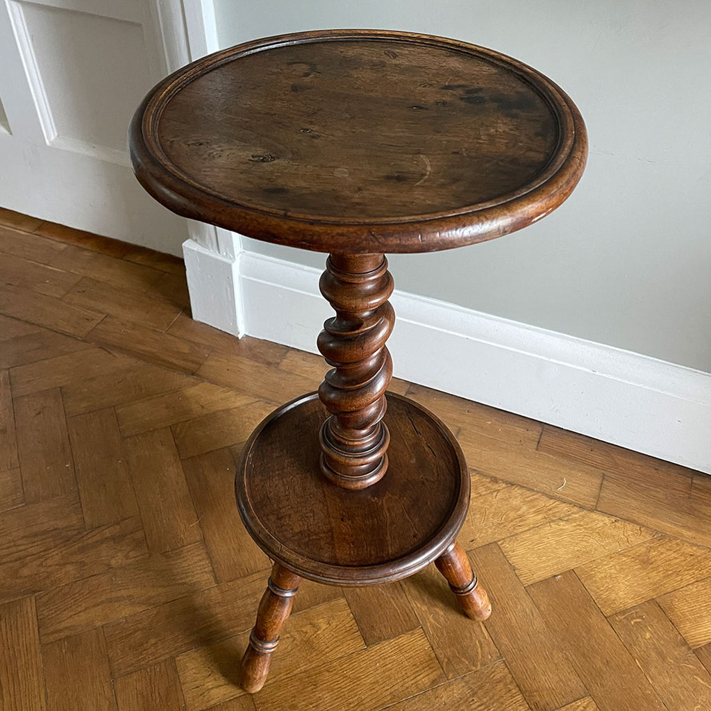 A Turned Elm Side Table with barley twist stem raised on turned tripod legs. Lovely colour - SHOP NOW - www.intovintage.co.uk