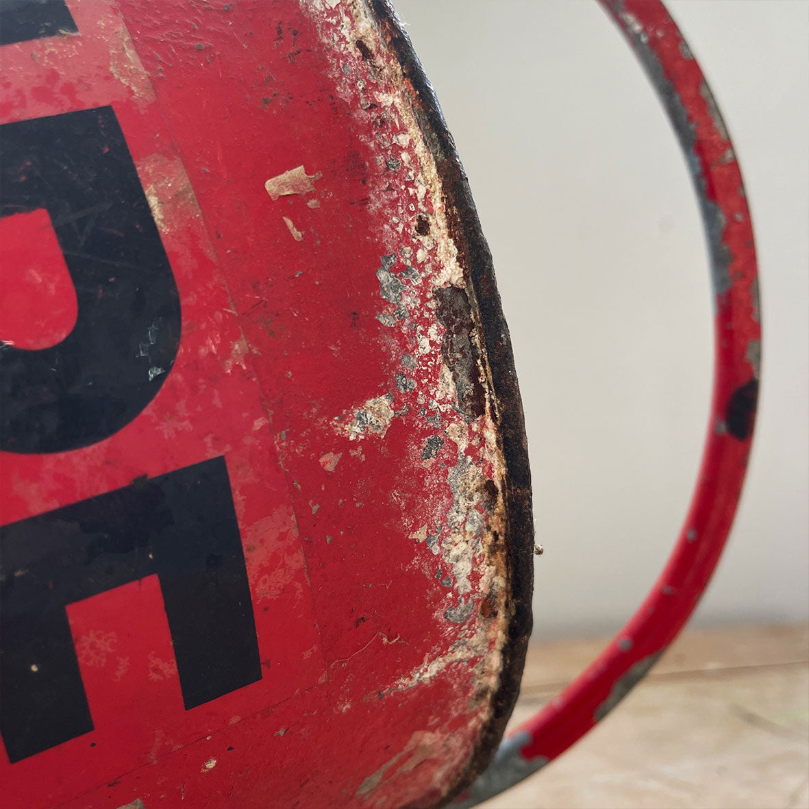 Vintage galvanised steel fire bucket with a wonderful distressed patina to it's red surface - SHOP NOW - www.intovintage.co.uk