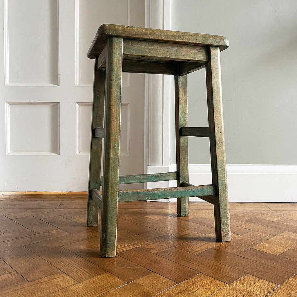 A vintage George VI stamped stool. Fantastic age related wear and patina yet still totally solid. The seat section has a cut in 'S' shaped handle - SHOP NOW - www.intovintage.co.uk