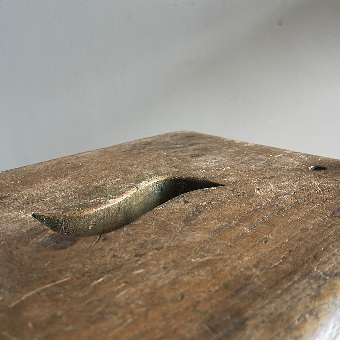 A vintage George VI stamped stool. Fantastic age related wear and patina yet still totally solid. The seat section has a cut in 'S' shaped handle - SHOP NOW - www.intovintage.co.uk