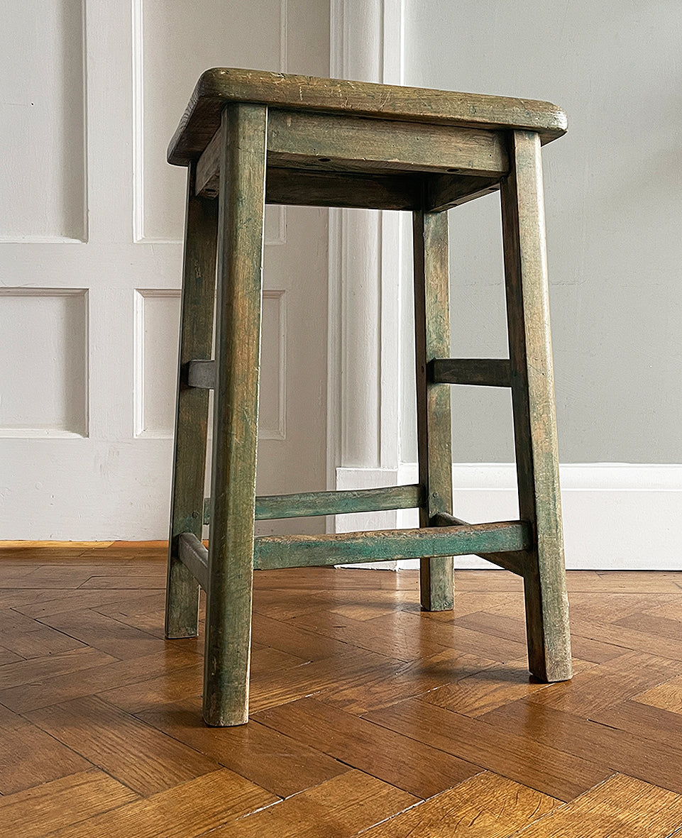 A vintage George VI stamped stool. Fantastic age related wear and patina yet still totally solid. The seat section has a cut in 'S' shaped handle - SHOP NOW - www.intovintage.co.uk