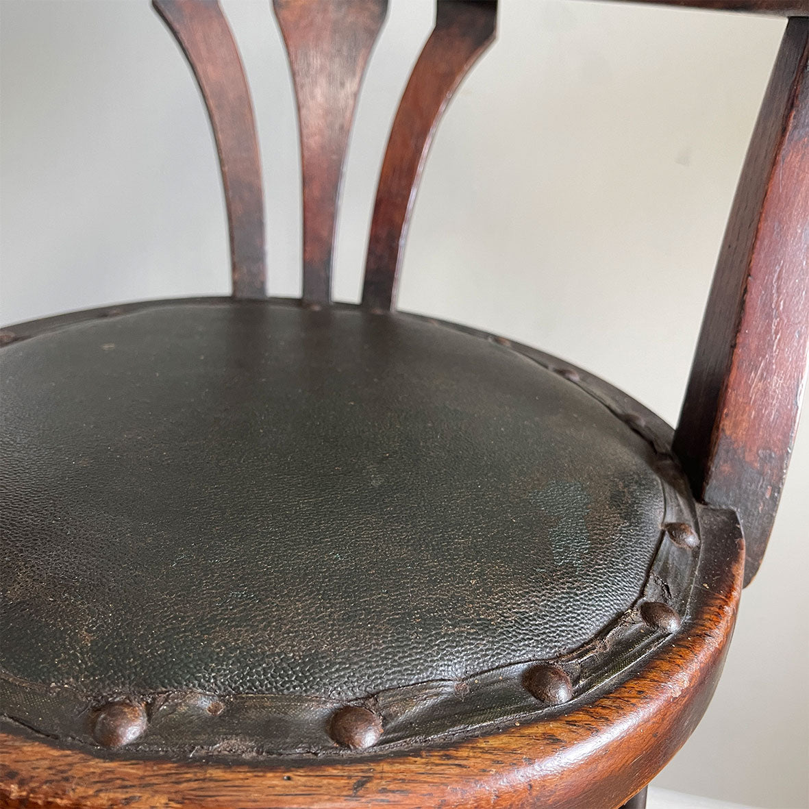 A very clean and original example of a Victorian Child's Barber Chair. Having a splat back with original upholstery to the seat, brass rods that hold in place the foot rest, 360 degree rotation with adjustable height, four splayed legs to the base - SHOP NOW - www.intovintage.co.uk