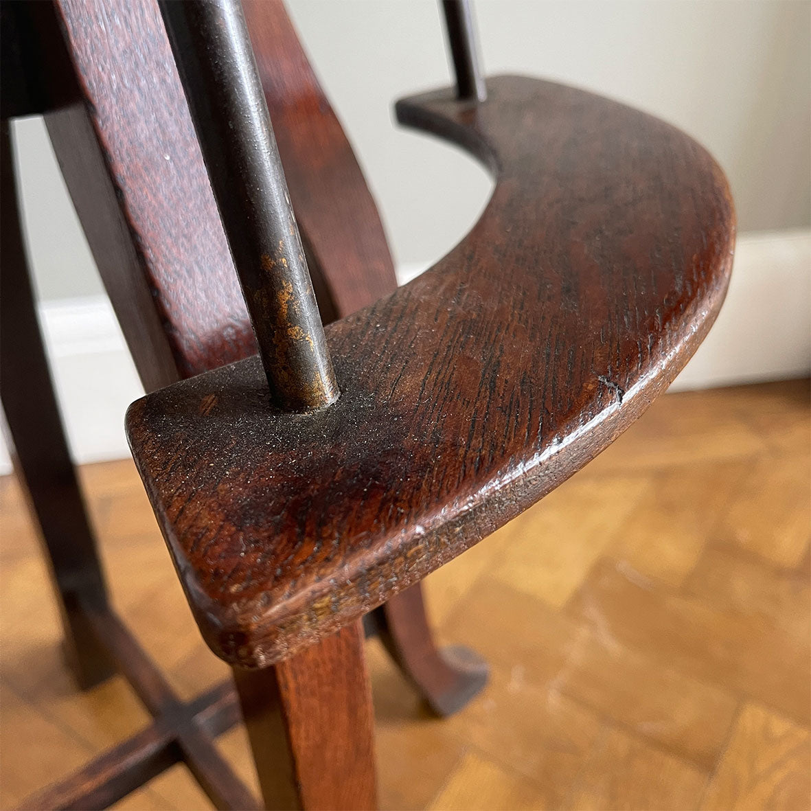 A very clean and original example of a Victorian Child's Barber Chair. Having a splat back with original upholstery to the seat, brass rods that hold in place the foot rest, 360 degree rotation with adjustable height, four splayed legs to the base - SHOP NOW - www.intovintage.co.uk