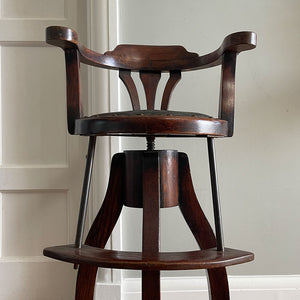 A very clean and original example of a Victorian Child's Barber Chair. Having a splat back with original upholstery to the seat, brass rods that hold in place the foot rest, 360 degree rotation with adjustable height, four splayed legs to the base - SHOP NOW - www.intovintage.co.uk