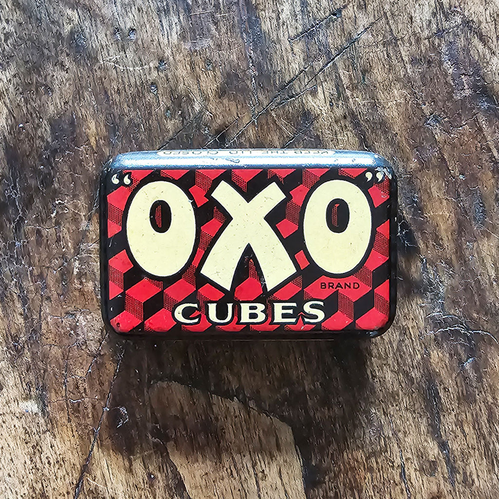 A Vintage 6 Cube OXO Tin from the 1930s with great colours and graphics to the front. The inside lid sees an advert for FREY BENTOS MEAT AND FISH PASTES. Great condition - SHOP NOW - www.intovintage.co.uk