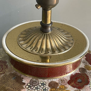 A golden toned Oriental Table Lamp. A ceramic jar with brass and wooden fittings. - SHOP NOW - www.intovintage.co.uk