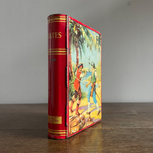 A Vintage 1950s Chad Valley Pirate Tin-Plate Money Box that looks like a book. With a cracking pirate image to the front and the word 'PIRATES' on the spine - SHOP NOW - www.intoVintage.co.uk