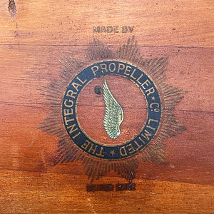 A wonderfully sculptural section of First World War Bi-Plane Propeller from the 'Integral Propeller Company Limited'. Constructed from laminated walnut with the original decal from the maker still intact - SHOP NOW - www.intovintage.co.uk