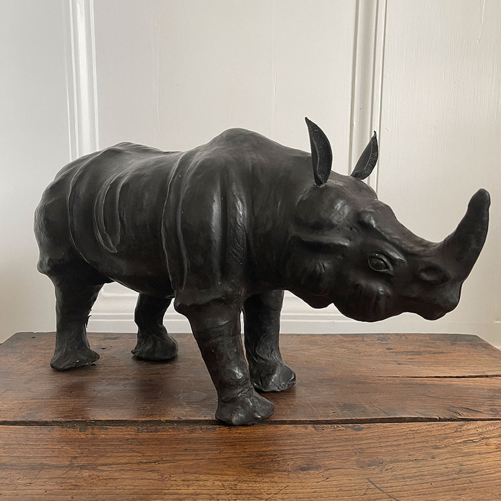 A superb, large vintage Leather Rhino in fantastic original condition with green glass eyes. A fine specimen if ever we saw one!- SHOP NOW - www.intovintage.co.uk