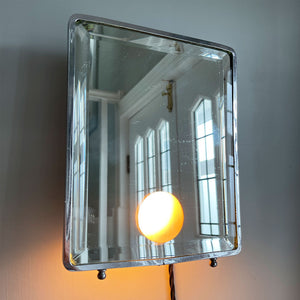 A stylish Art Deco Vanity Mirror that is lit from behind that creates a gorgeous soft defused light. The frame is nickel plated and has an electrical bulb fitting which has been re-wired with black vintage look cord flex - SHOP NOW - www.intovintage.co.uk