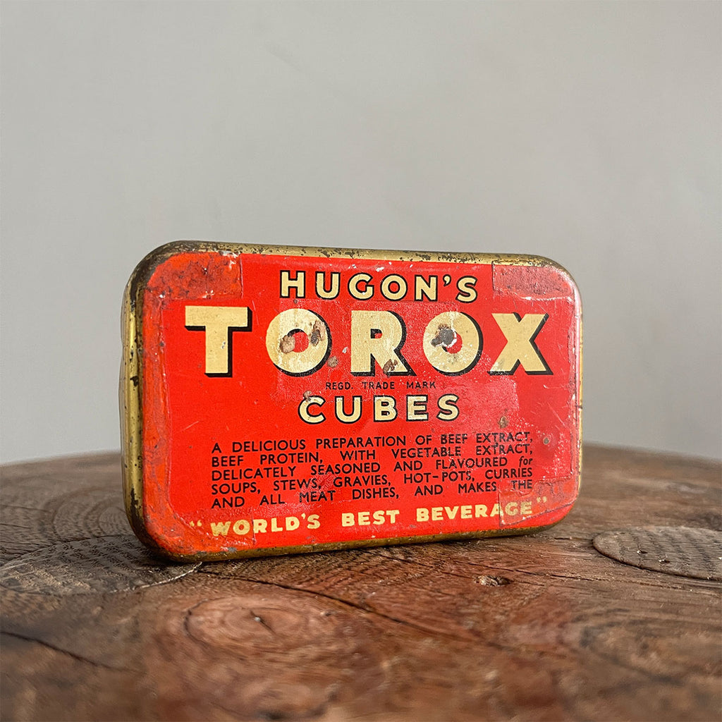 Torox Cubes was made in England by Hugson & Co. Ltd. Manchester This Vintage red and white tin would have held 6 Torox beef cubes which as it says on the tin was the "World's Best Beverage." - SHOP NOW - www.intovintage.co.uk