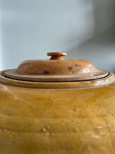 A magnificent large French, Normandy earthenware Tripiere or Tripe Pot. Bulbous in structure with big lug handles. Marked with the numeral '5' to one side. Beautiful warm tones in the glaze & terracotta - SHOP NOW - www.intovintage.co.uk