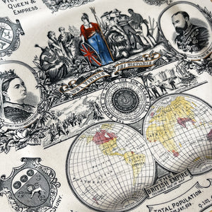 A Queen Victoria 1887 Jubilee Plate cramed pack full of interesting information about the British Empire. Including imports and exports, population and owned land. Transfer print and hand coloured - SHOP NOW - www.intovintage.co.uk