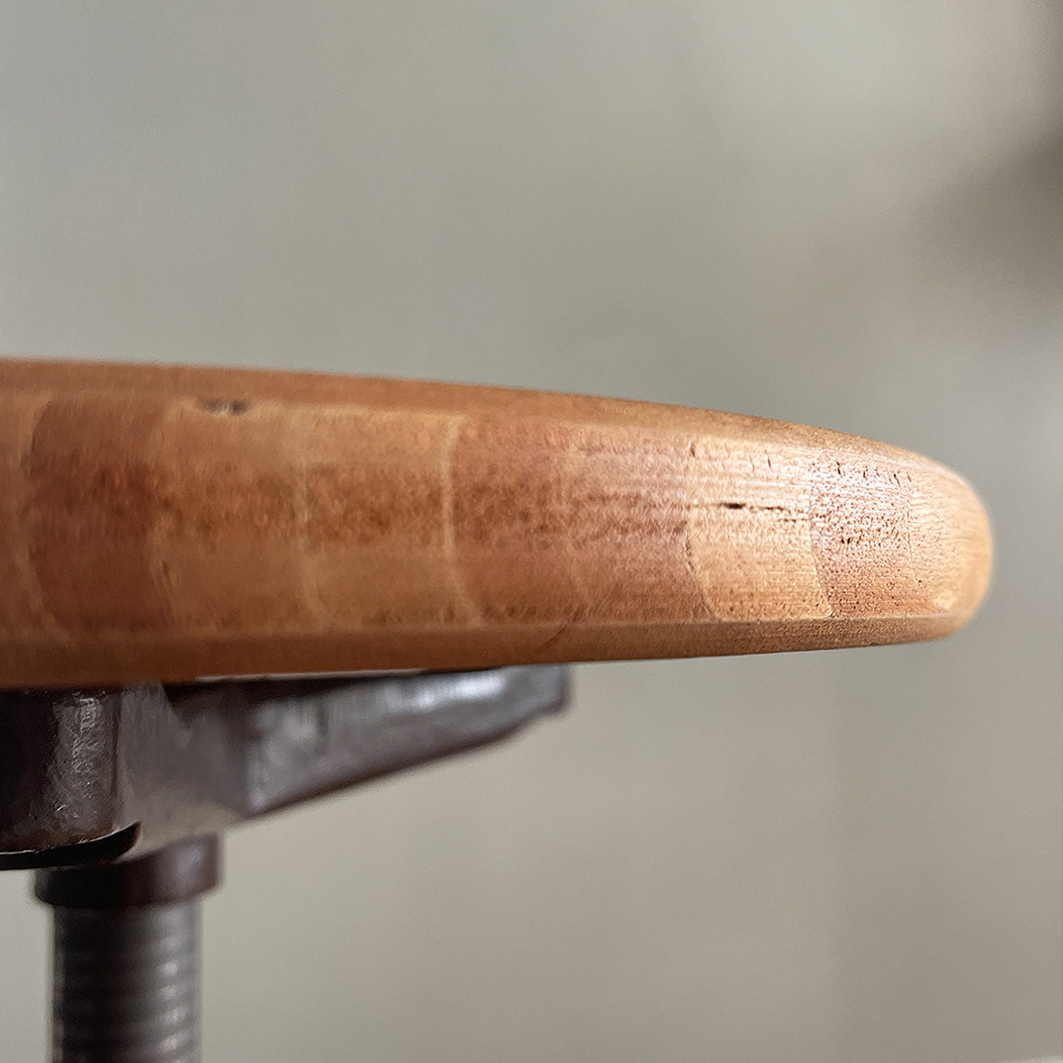 A Vintage Metal and Wood Stool set on dolly 4 wheels with an adjustable seat that when rotated adjusts the height of the seat.&nbsp; - SHOP NOW - www.intovintage.co.uk