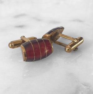 Vintage Red and Gold tone Barrel Cufflinks that catch the light nicely - SHOP NOW - Intovintage.co.uk.