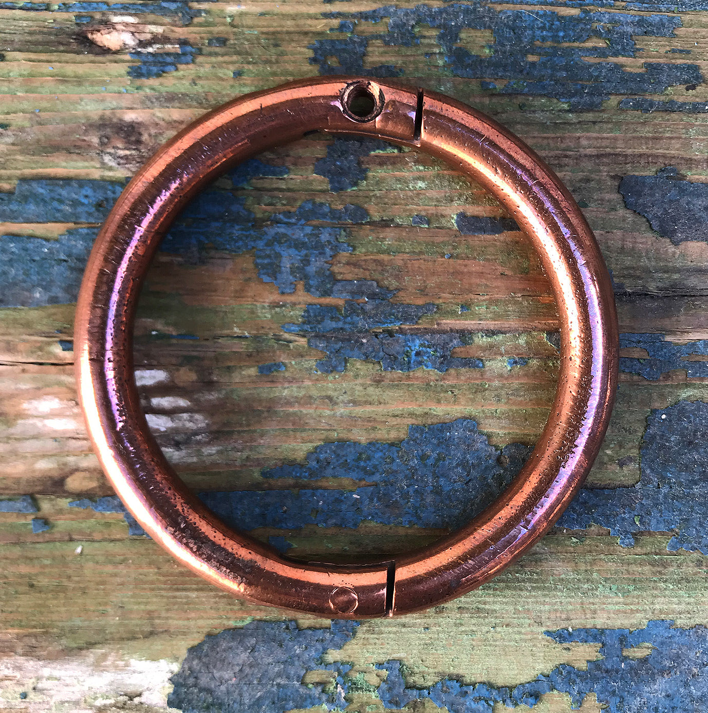 This is just one beautiful tactile item. A handmade heavy hinged copper ring that would have been pierced trough the nose of a big old bull. Would make a cool key ring! - SHOP NOW - www.intovintage.co.uk