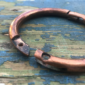 This is just one beautiful tactile item. A handmade heavy hinged copper ring that would have been pierced trough the nose of a big old bull. Would make a cool key ring! - SHOP NOW - www.intovintage.co.uk