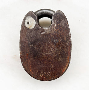 A large chunky vintage Chubb Padlock with a wonderful patina to its surface. Marked 'CHUBB LONDON' with the Chubb fish emblem on the key hole cover. Stamped '669' to the rear. Very solid with a satisfying clunk when locked. Fully working with key.  - SHOP NOW - www.intovintage.co.uk