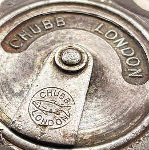 A large chunky vintage Chubb Padlock with a wonderful patina to its surface. Marked 'CHUBB LONDON' with the Chubb fish emblem on the key hole cover. Stamped '669' to the rear. Very solid with a satisfying clunk when locked. Fully working with key.  - SHOP NOW - www.intovintage.co.uk