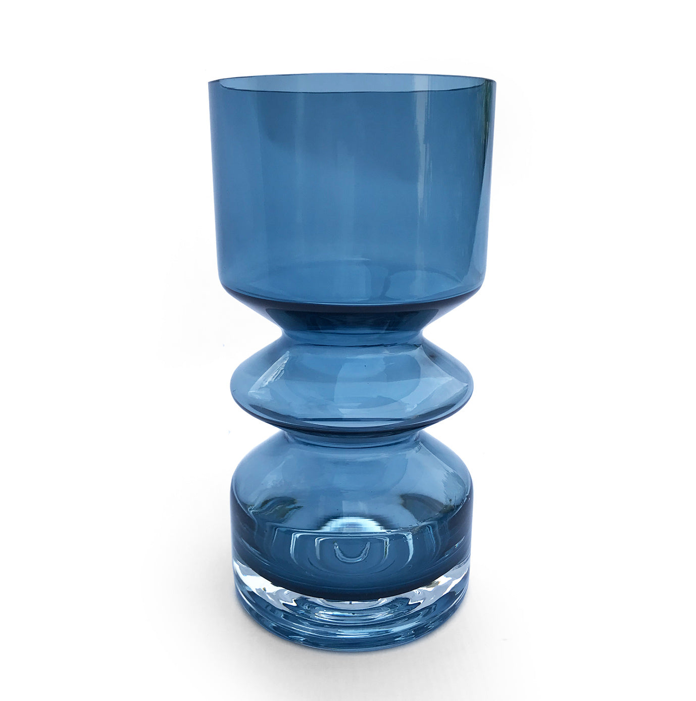 Scandinavian petrol blue & clear cased glass vase. Made by Riihimaki (also known as Riihimaen Lasi Oy) of Finland in the 1970's, and designed by Tamara Aladin, design number 1472 - SHOP NOW - www.intovintage.co.uk